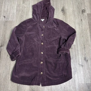 J. JILL Women’s L Purple Heritage Tumbled Corduroy Coat  Velvet Hooded Chore - Picture 1 of 14