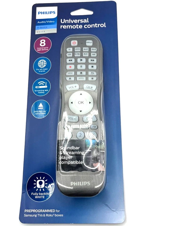 Philips 8 Device Elite Plus Backlit Universal Remote Control Black Bb13