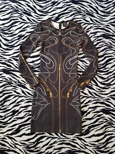 Alexander McQueen Dress Black Zip Print Zipper Bodycon Stretch McQ Size XS - Picture 1 of 14