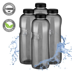 4 Stück Tritan Trinkflasche 1 Liter Wasserflasche Flasche Kavodrink schwarz - Bild 1 von 7