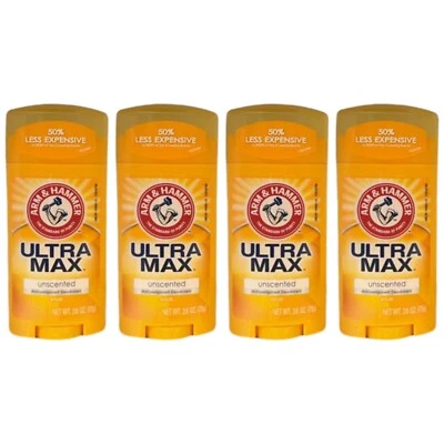 4 件装 Arm & Hammer Ultramax 无香止汗除臭止汗剂 隐形 固体 — 第 1/2 张图片