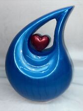***Free Ship***Meilinxu Double Heart Medal Adult Cremation Urn, Sea Blue, ZB163L