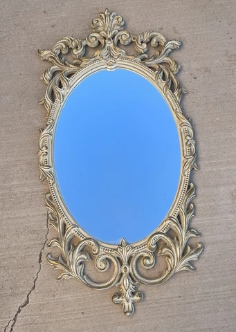 Vintage Mid Century Turner Wall Accessory Ornate White Gold Tone Mirror USA P131 Cover