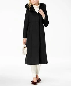 Forecaster  Fox-Fur-Trim Hooded Maxi Coat Real Fur Dyed Fox Color black Size 4 - Picture 1 of 3