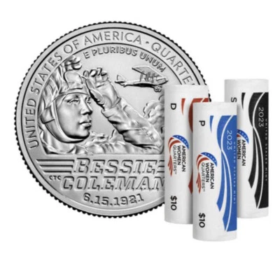2023 US Mint AWQ Three-Roll Set-Bessie Coleman PDS - Unopened - Image 1 of 2