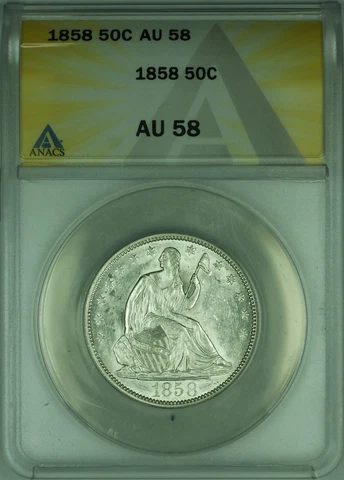 1858 Seated Liberty Half Dollar  ANACS AU 58 Cover