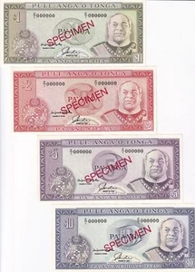 Tonga Set 4 UNC 1 2 5 10 Pa'anga ND 1992 P 25 26 27 28 SPECIMEN UNC - Picture 1 of 4