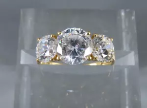 14K YELLOW GOLD Three Stone Ring DQ/CZ Diamonique 3.6TCW Wedding/Engagement SZ 6 - Picture 1 of 6
