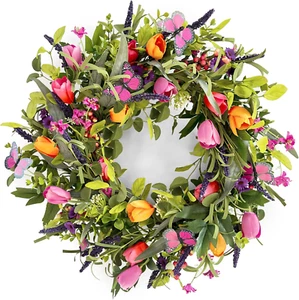 24" Wreaths for Front Door, Wreath with Tulip Wreath, Butterfly, Lavender and Eu - Picture 1 of 12