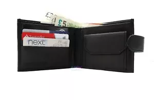 Portafoglio Uomo RFID BLOCK Vera Pelle Nero Portafoglio Portamonete Porta ID Finestra - Foto 1 di 5