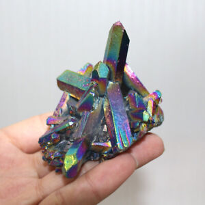 Échantillon de guérison grappe de géode cristal druzy enduit arc-en-ciel de titane cristal rocheuse quartz