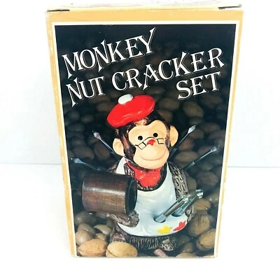 Vintage McCrory Ceramic Monkey Nut Cracker Set New In Original Box 7.5" Tall  - Image 1 of 4