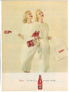 Anuncio impreso 1956 Hunt's Tomato Catsup doble mujer monocromo blanco vintage - Imagen 1 de 1