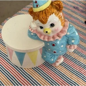 Rare Adorable Vintage Cookie Jar circus clown Bear.Teddy Bear wearing clown suit - Picture 1 of 3