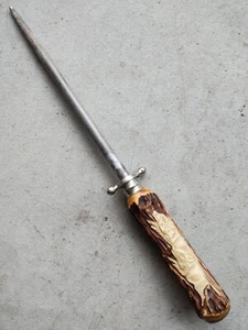 SOLINGEN GERMANY ANTLER HANDLE HAND CARVED WILD BOAR 13" KNIFE SHARPENER ROD - Picture 1 of 13