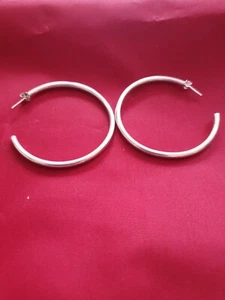 Beginnings 925 STERLING SILVER HOOP SLEEPER EARRINGS LARGE 50 mm 3mm thickness - Picture 1 of 5