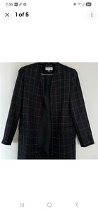Chaqueta Blazer Calvin Klein Luxury Long Line Negra Blanca Elegante a Cuadros Trabajo Carrera - Imagen 1 de 9