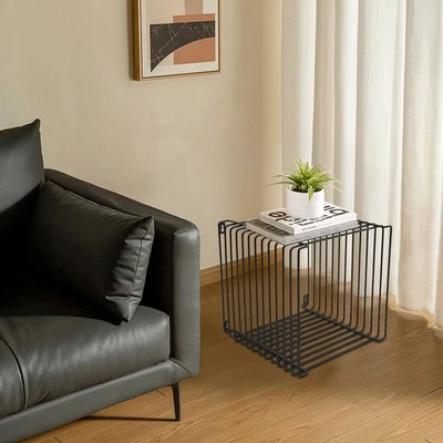 Vintage Side Table, Square Geometry Side Table, Linear Metal End Table Black - Image 1 of 4