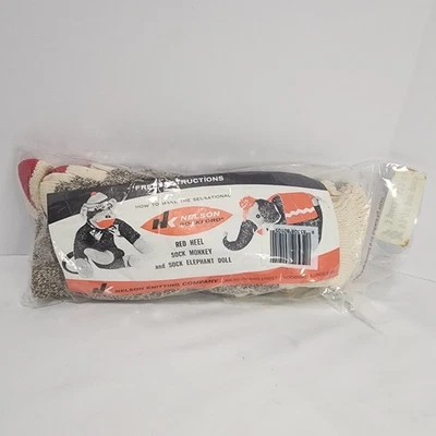 Vtg 3 PAIR Nelson Rockford Red Heel Work Sock Monkey + Elephant Kit - NEW SEALED - Image 1 of 4