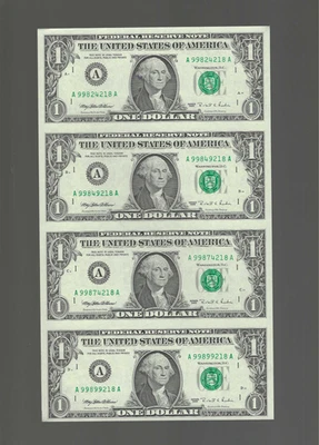 1995 US UNCUT SHEET $1 Dollar Bills - BEP FOLDER BOSTAN (A) FED BANK - Image 1 of 4