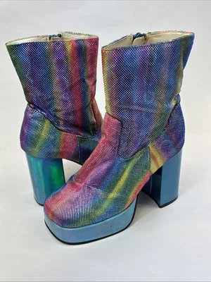 De Colección Paris Azul Plataforma Botas de Cuña Botines Mujer’s Arco Iris Lentejuelas Y2K Años 90 6M Foto 1 de 4