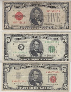 US 1928/1950/1963 $5 Federal Reserve Notes - Picture 1 of 2