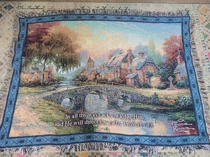 Thomas Kincaid Religious Woven Throw Blanket Wall Hanging W/ Fringe 64"×48" - Picture 1 of 16