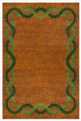 Rust Wool Area Rug 6x9 & 8x10Living Room Border Design Botanical Carpet for Home - Image 1 of 4