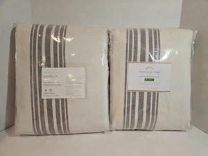 Set Of 2 Pottery Barn Riviera Stripe Linen Cotton Drapes Charcoal 50x96 Curtains - Picture 1 of 9