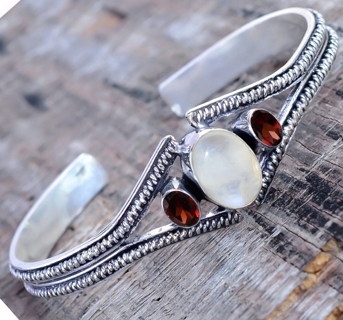 VALENTINO Bracciale con pietre di luna arcobaleno pietre preziose taglio granato argento sterling 925 braccialetto ragazza