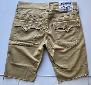 True Religion Jeans sz 30 Tan Brown Straight CutOff Denim Shorts Jorts Flaps Y2K