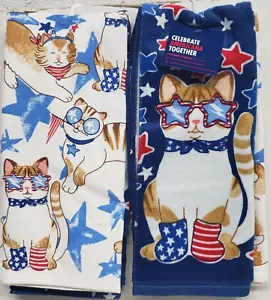 2 DIVERSI ASCIUGAMANI IN SPUGNA STAMPATI (16,5"x26") PATRIOTIC USA CATS & STARS, KO - Foto 1 di 12