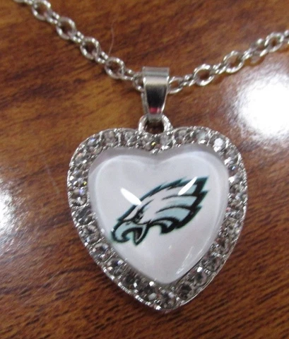 NEW NFL Philadelphia Eagles Heart Charm Necklace w/ Rhinestones Silver Tone Cover