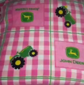John Deere Pink Gingham Tractor Craft Sewing Fabric by the Yard - Picture 1 of 1