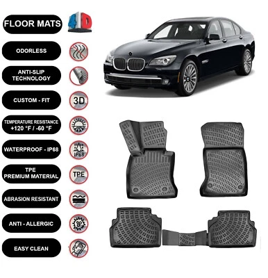 Floor Mats Liner Fits Bmw 7 Series (2008-2015) Waterproof 3D Molded Black 4pcs - Изображение 1 из 4
