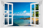 3D Wandillusion Wandbild FOTOTAPETE Fensterblick Tropical Strand Meer  -  P-60