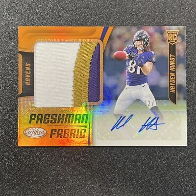 2018 Panini Certified Hayden Hurst Freshman Fabric Rookie Patch Auto /299 RC RPA - Image 1 of 2