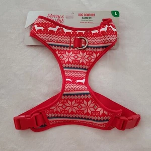 Christmas LARGE Dog Comfort Vest Harness Fair Isle Red Merry & Bright - Picture 1 of 5
