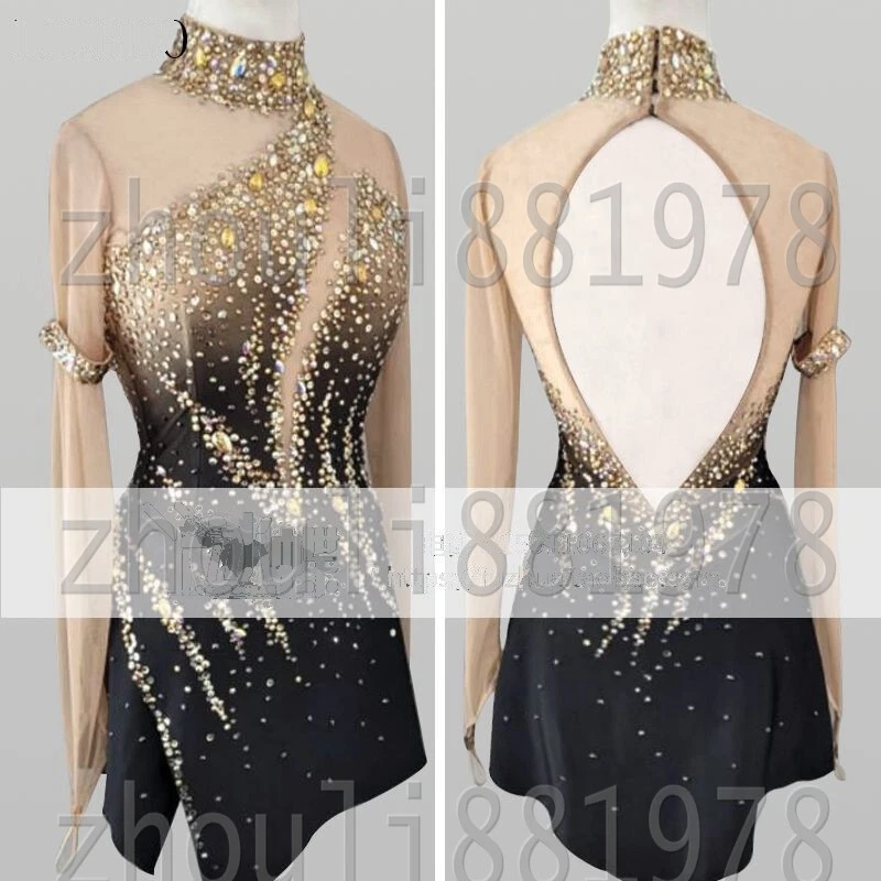 ICE DANCE WHIRLY Figure Skating Dress Women's / Girls' Ice Skating Dress Spandex black dyeing