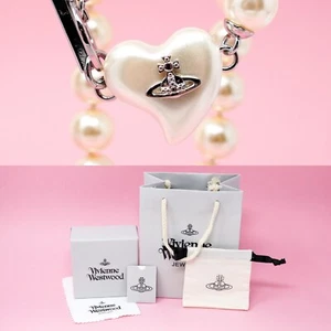 Vivienne Westwood Necklace Large Pearl Heart Chocker Silver Bas Relief Box Set - Picture 1 of 12