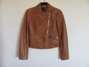 True Religion 100% Leather Moto Jacket -Cognac - Size XS fit 2XS - NWT $499 - Picture 1 of 11