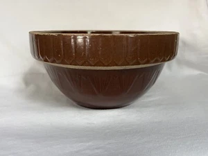 Vntage Large Stoneware Mixing Bowl 10.5" Picket Fence Pattern Rustic Brown Glaze - Picture 1 of 8