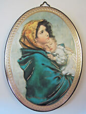 Madonna of the Streets Icon Picture on Wood Oval 5 3/4" Made in Italy