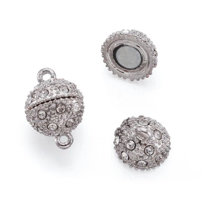 20sets Alloy Rhinestone Magnetic Clasps Platinum Round Connector Ball 19x12mm - Image 1 of 4
