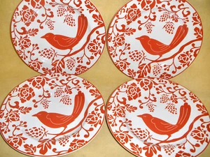 Set of 4 Pier 1 Imports Red Bird on a Branch Salad or 8.5" Dessert Plates - Picture 1 of 6
