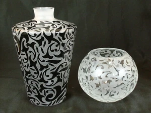 Rare Signed Michael Weems Elise Charcoal Decanter & Clear Round Bowl/Vase - Picture 1 of 6