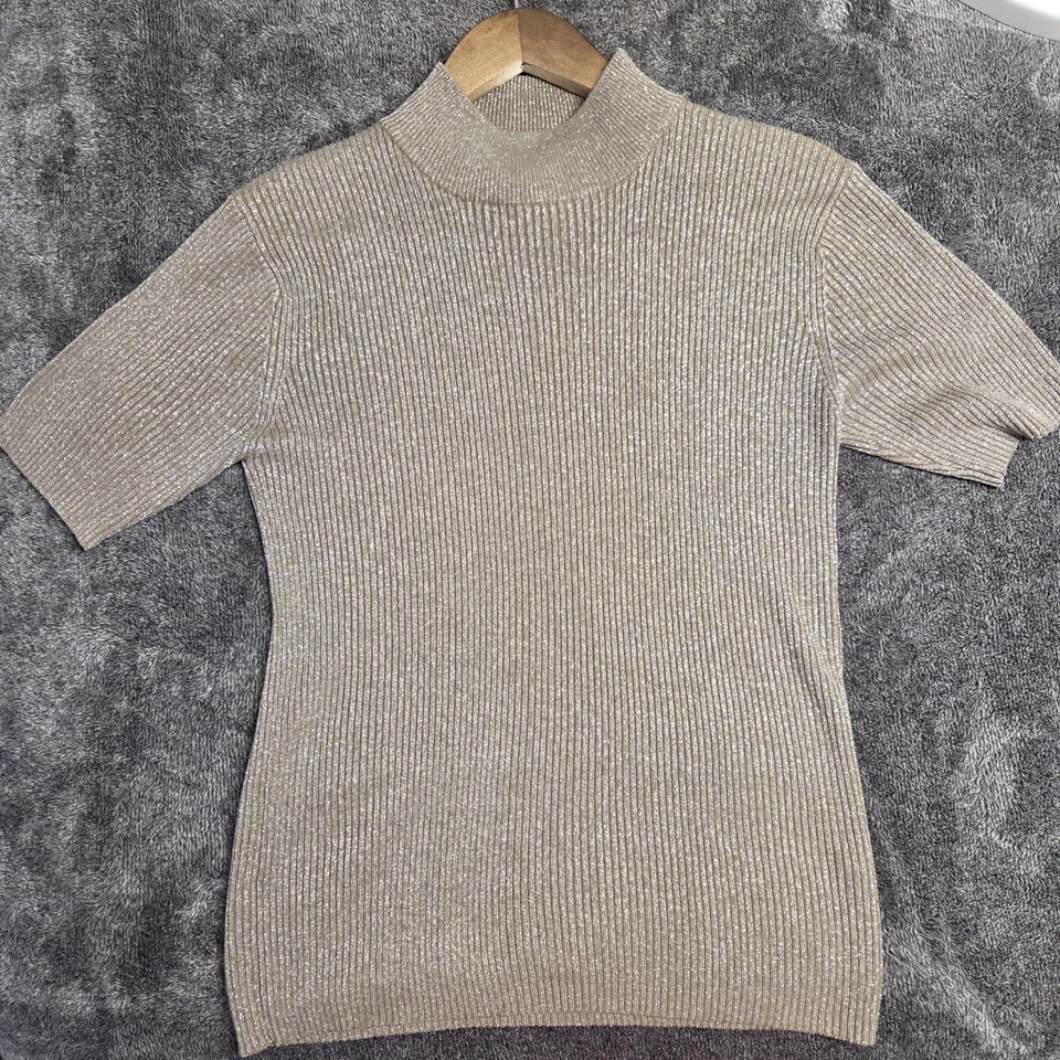 Top tejido vintage dorado metálico seda Joseph A cuello falso talla mediana Foto 1 de 4