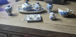 Vintage Miniature Hand Painted Delft Blue Style Porcelain Tea Set - Picture 1 of 21