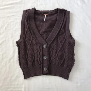 Free People Pulloverweste braun Denson Zopfmuster Knopfleiste Damen XS - Bild 1 von 10