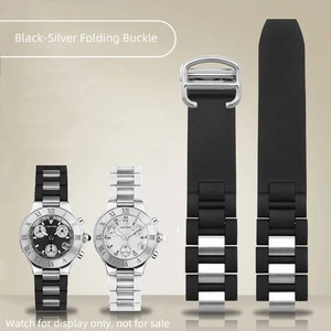 Cinturino orologio silicone gomma 20mmx10mm fibbia pieghevole per Cartier 21 Chronoscap - Foto 1 di 19